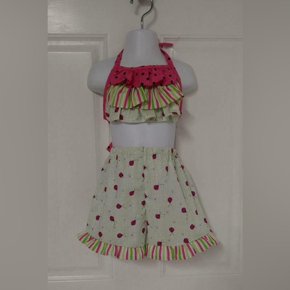 NWOT Custom sewn Size 2 sewn from 1970 vintage pattern ladybug top/shorts